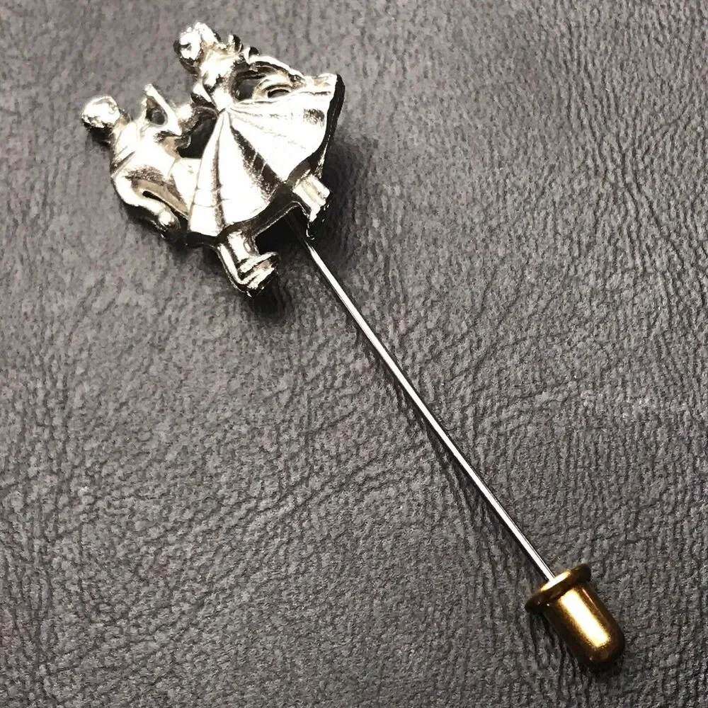 Silver Toned Dancing Couple Stick Pin Brooch Metal Vintage Dance Jewelry